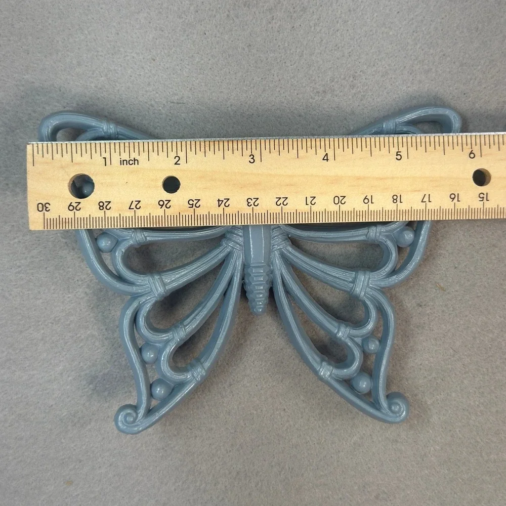 Vintage MCM Cottagecore Syroco Butterfly Wall Art Set 3 Blue Plastic Retro Decor